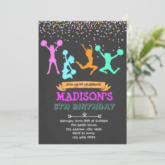 Glitter cheerleader party-uitnodiging kaart (Staand voorkant)