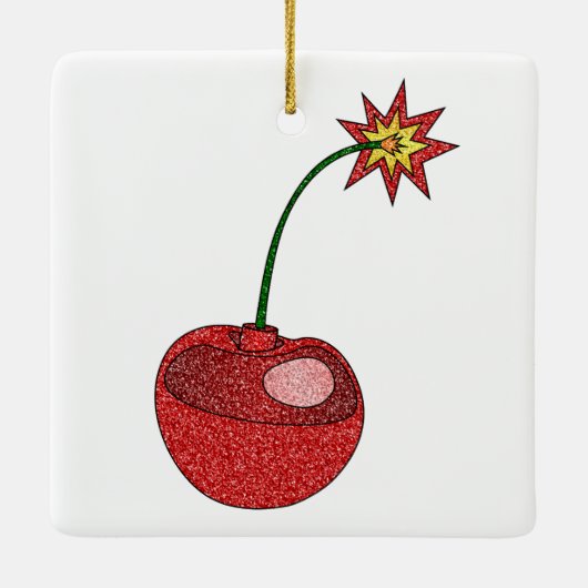 Glitter Cherry Bomb - Square Ornament (Achterkant)