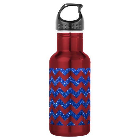Glitter Chevron Blauw Waterfles (Voorkant)