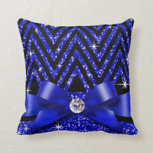 Glitter Chevron Bling Diamant Boog saffier Kussen