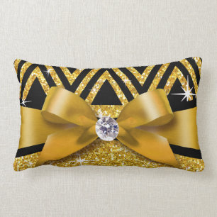 Glitter Chevron Bling Diamond Boog goud Kussen
