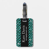Glitter Chevron Bling Diamond Bow | blauwgroen Bagagelabel (Achterkant verticaal)