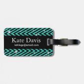 Glitter Chevron Bling Diamond Bow | blauwgroen Bagagelabel (Achterkant horizontaal)