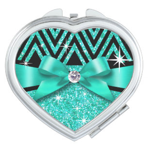 Glitter Chevron Bling Diamond Bow   blauwgroen Makeup Spiegeltje