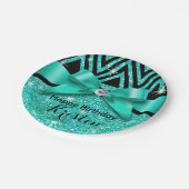 Glitter Chevron Bling Diamond Bow | blauwgroen Papieren Bordje (Gekanteld)