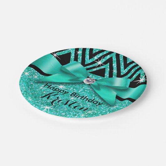 Glitter Chevron Bling Diamond Bow | blauwgroen Papieren Bordje (Gekanteld)