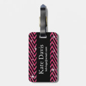 Glitter Chevron Bling Diamond Bow | fuchsia Bagagelabel (Achterkant verticaal)