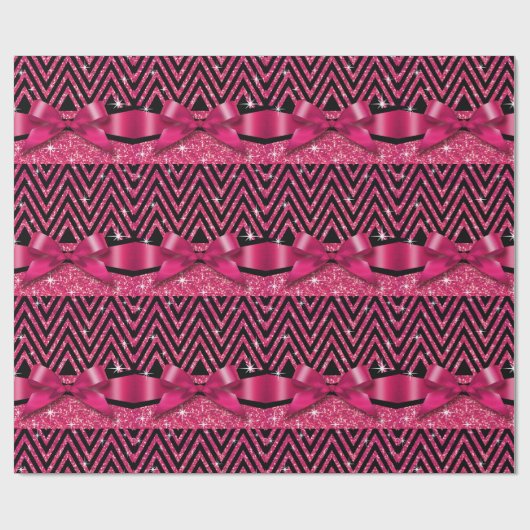 Glitter Chevron Bling Diamond Bow | fuchsia Cadeaupapier (Vlak)