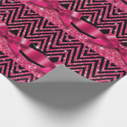 Glitter Chevron Bling Diamond Bow | fuchsia Cadeaupapier (Hoek)