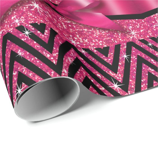 Glitter Chevron Bling Diamond Bow | fuchsia Cadeaupapier (Rol Hoek)