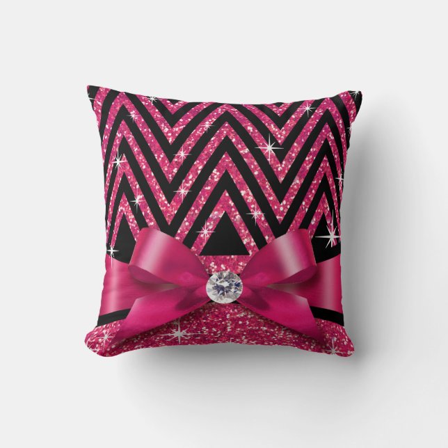 Glitter Chevron Bling Diamond Bow | fuchsia Kussen (Voorkant)