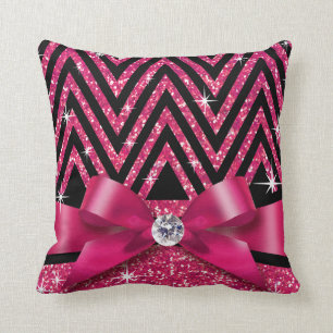Glitter Chevron Bling Diamond Bow fuchsia Kussen