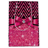 Glitter Chevron Bling Diamond Bow | fuchsia Medium Cadeauzakje (Voorkant)