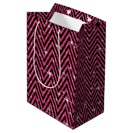 Glitter Chevron Bling Diamond Bow | fuchsia Medium Cadeauzakje (Achterkant Gekanteld)
