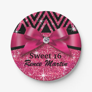 Glitter Chevron Bling Diamond Bow | fuchsia Papieren Bordje