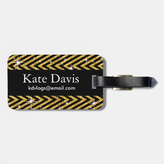 Glitter Chevron Bling Diamond Bow | goud Bagagelabel (Achterkant horizontaal)