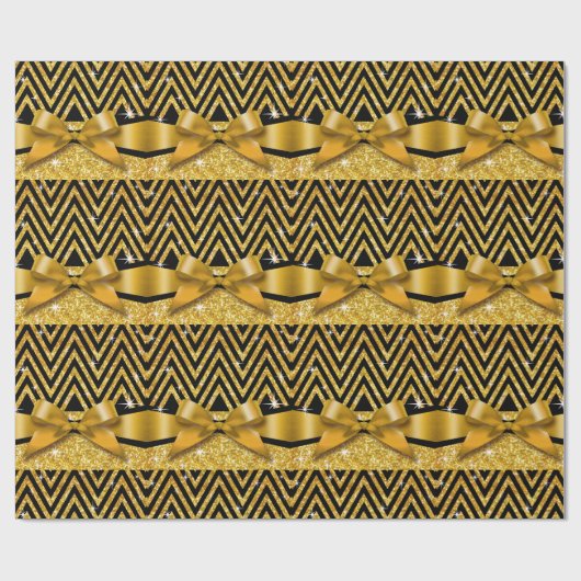 Glitter Chevron Bling Diamond Bow | goud Cadeaupapier (Vlak)
