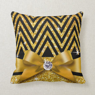 Glitter Chevron Bling Diamond Bow   goud Kussen