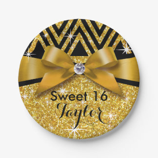 Glitter Chevron Bling Diamond Bow | goud Papieren Bordje