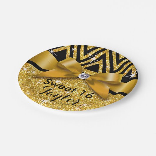 Glitter Chevron Bling Diamond Bow | goud Papieren Bordje (Gekanteld)