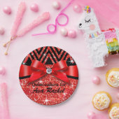 Glitter Chevron Bling Diamond Bow | rood Papieren Bordje (Feest)