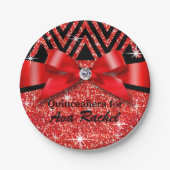 Glitter Chevron Bling Diamond Bow | rood Papieren Bordje (Voorkant)