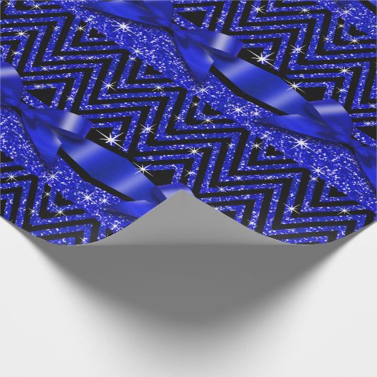 Glitter Chevron Bling Diamond Bow | saffier Cadeaupapier (Hoek)