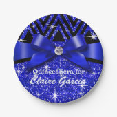 Glitter Chevron Bling Diamond Bow | saffier Papieren Bordje (Voorkant)