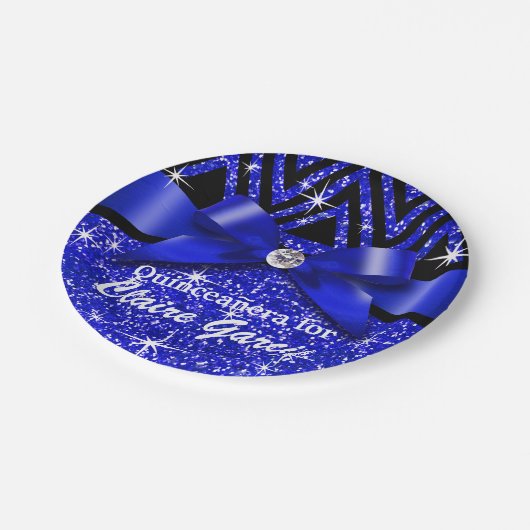 Glitter Chevron Bling Diamond Bow | saffier Papieren Bordje (Gekanteld)