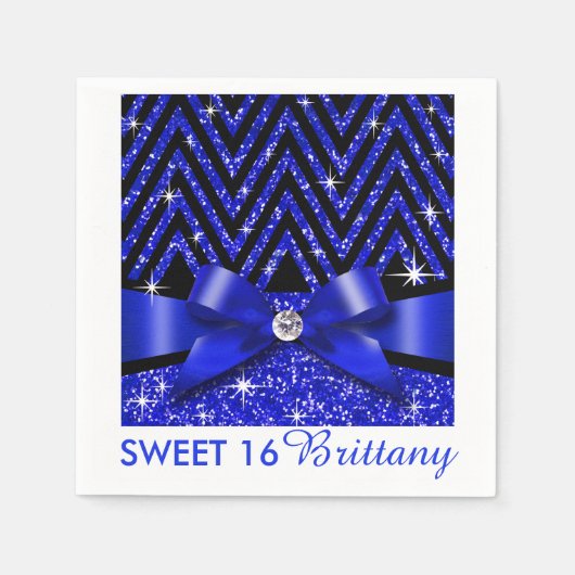 Glitter Chevron Bling Diamond Bow | saffier Servetten (Voorkant)