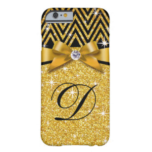 Glitter Chevron Bling Diamond Monogram   goud Barely There iPhone 6 Hoesje
