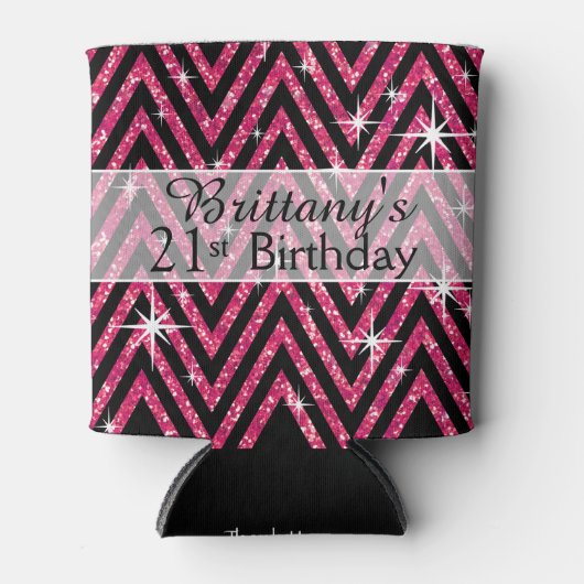 Glitter Chevron Bling | fuchsia Blikjeskoeler (Voorkant)