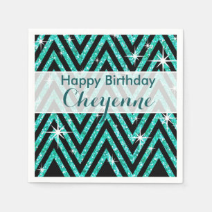Glitter Chevron Bling Glam blauwgroen Servet