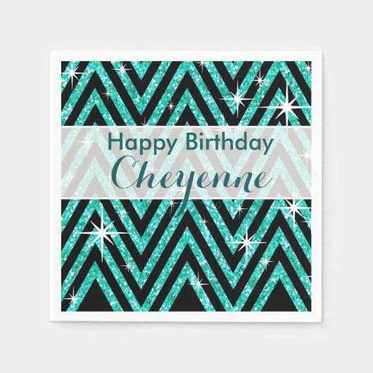 Glitter Chevron Bling Glam | blauwgroen Servet (Voorkant)