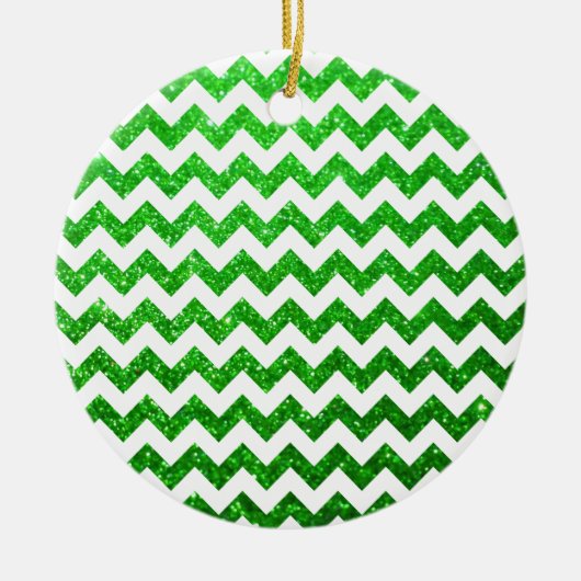 Glitter Chevron Green Keramisch Ornament (Voorkant)