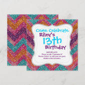 Glitter Chevron Pink Paars Oranje Blauwgroen Kaart (Voorkant / Achterkant)