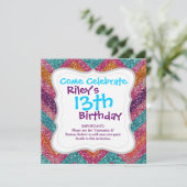 Glitter Chevron Pink Paars Oranje Blauwgroen Kaart (Staand voorkant)