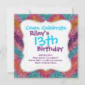 Glitter Chevron Pink Paars Oranje Blauwgroen Kaart (Voorkant)