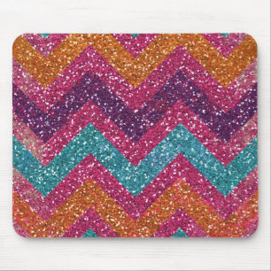 Glitter Chevron Pink Paars Oranje Blauwgroen Muismat