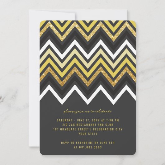 Glitter Chic Chevron Stripes Graduparty Kaart (Achterkant)