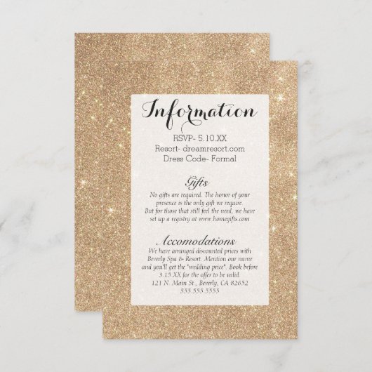 Glitter Chic Glamoureuze Sparkles Informatiekaartje (Voorkant / Achterkant)