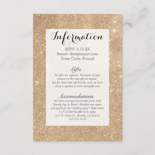 Glitter Chic Glamoureuze Sparkles Informatiekaartje (Voorkant)