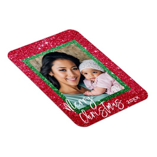 Glitter Christmas Kaart - Gepersonaliseerde foto L Magneet (Rechterzijde)