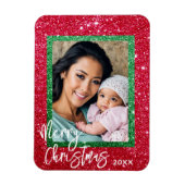 Glitter Christmas Kaart - Gepersonaliseerde foto L Magneet (Verticaal)