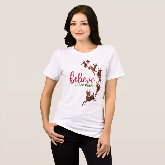 Glitter Christmas Shirt - 'Believe in Magic' T-shi (Voorkant volledig)