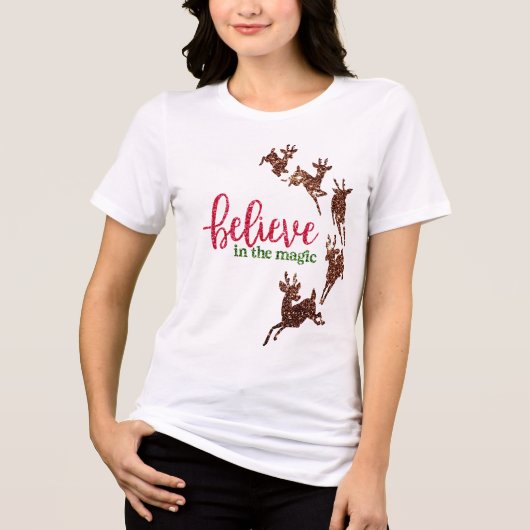 Glitter Christmas Shirt - 'Believe in Magic' T-shi (Voorkant)