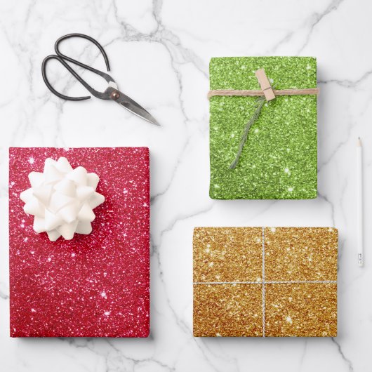 Glitter Christmas Wrapping Paper - Rood Groen Goud (Voorkant)