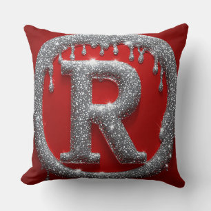 Glitter Chrome Letter R Monogram Rode Luxe Embleem Kussen