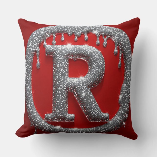 Glitter Chrome Letter R Monogram Rode Luxe Embleem Kussen (Voorkant)