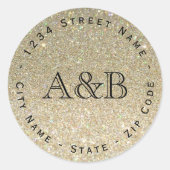 Glitter Circulaire Bruiloft Retouradres Label (Voorkant)
